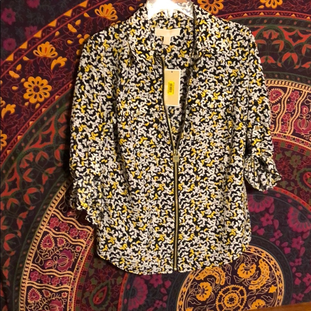 Michael Kors Butterfly Zip-Up Blouse NWT